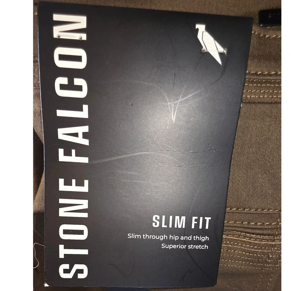 Stone Falcon Slim‎ Fit Pants Mens 36/30 Brown New Stretch Cotton Blend Trousers